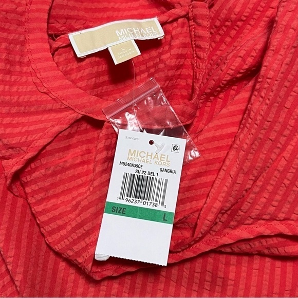 Michael Kors Seersucker Halter Neck Cold Shoulder Short Flutter Sleeve Stripes - Picture 4 of 7